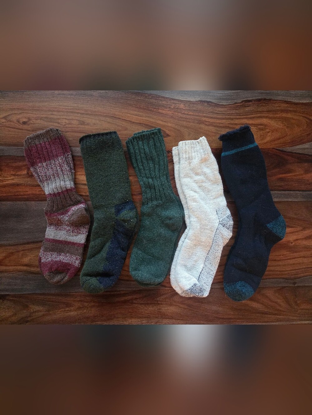 Cozy Warm Winter Socks Green Blue Rust and Cream Thick Crew Socks 5 Pair